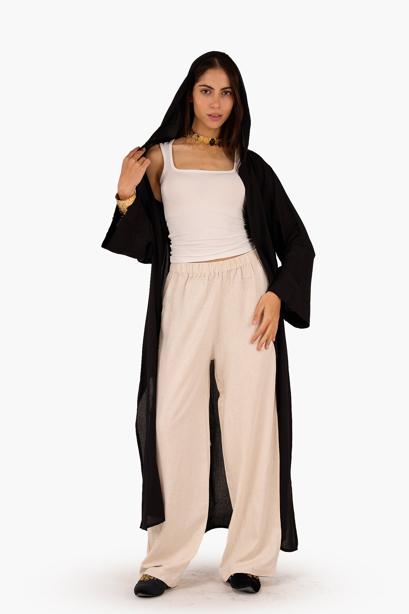 Solid Pattern Hooded Cardigan