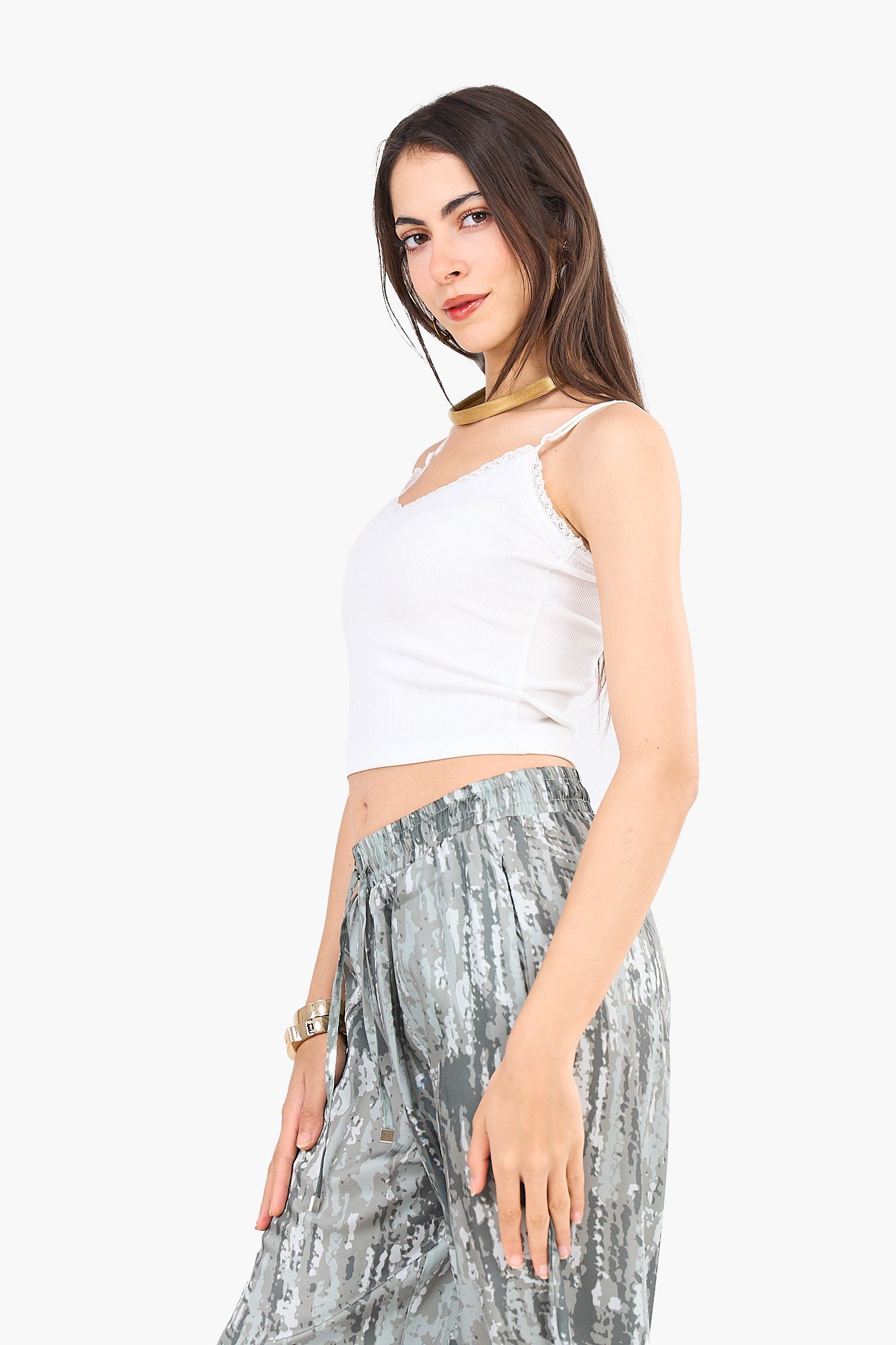 Cropped Ribbed Top with Lace