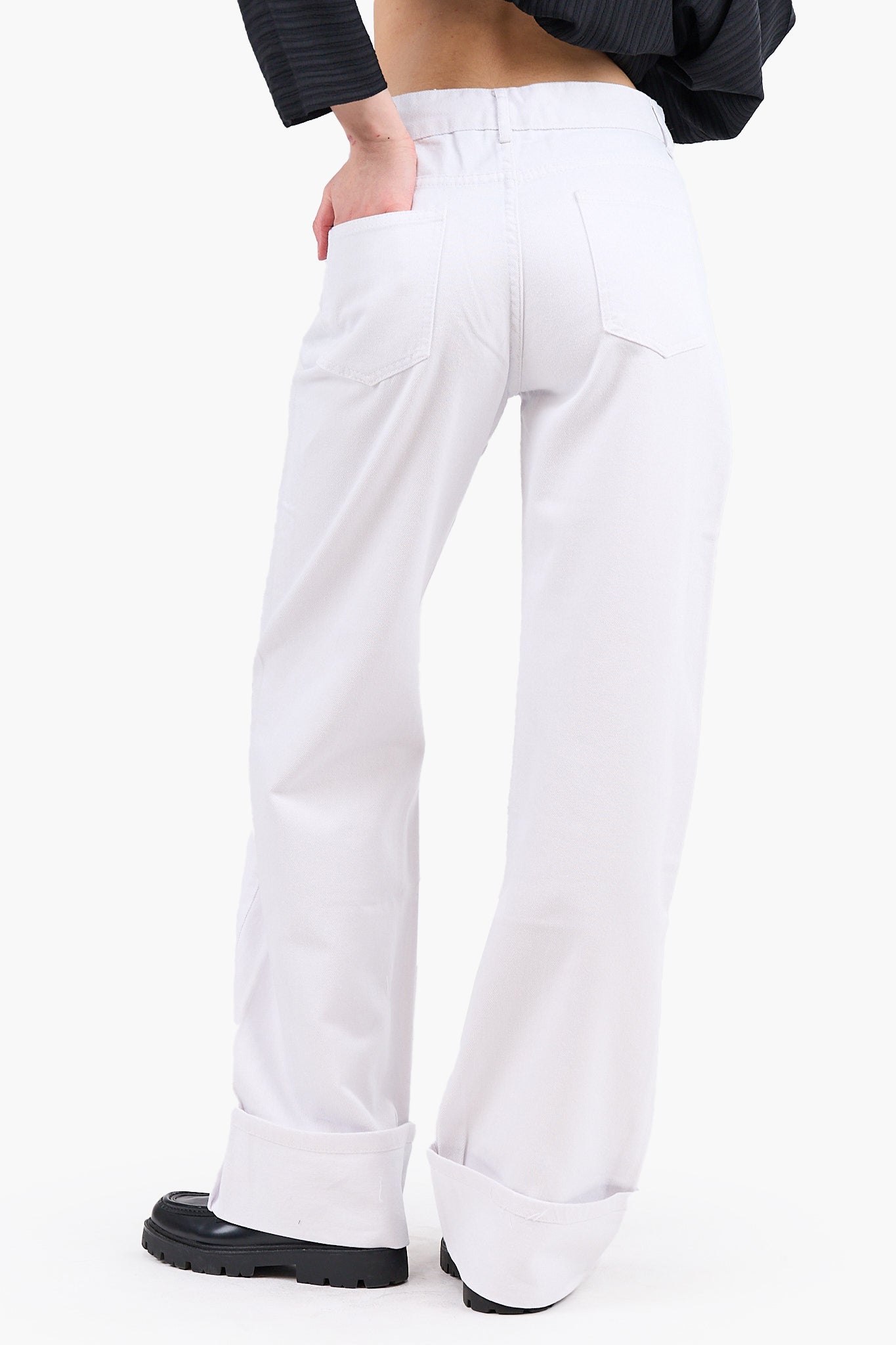 Folded Hem White Jeans