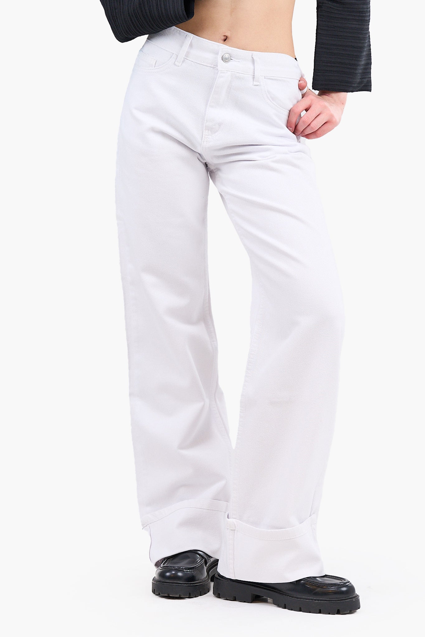 Folded Hem White Jeans