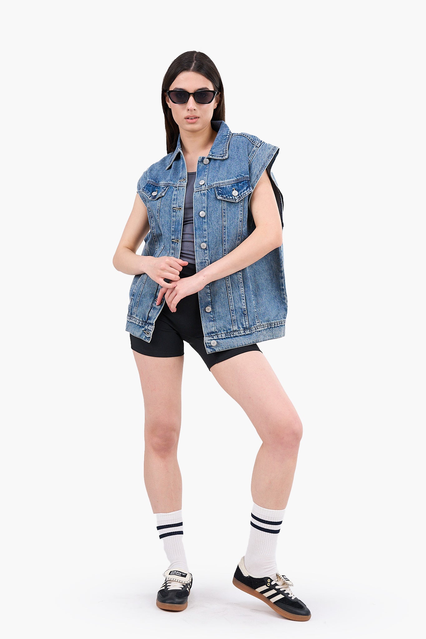Batwing Cap Sleeve Denim Vest