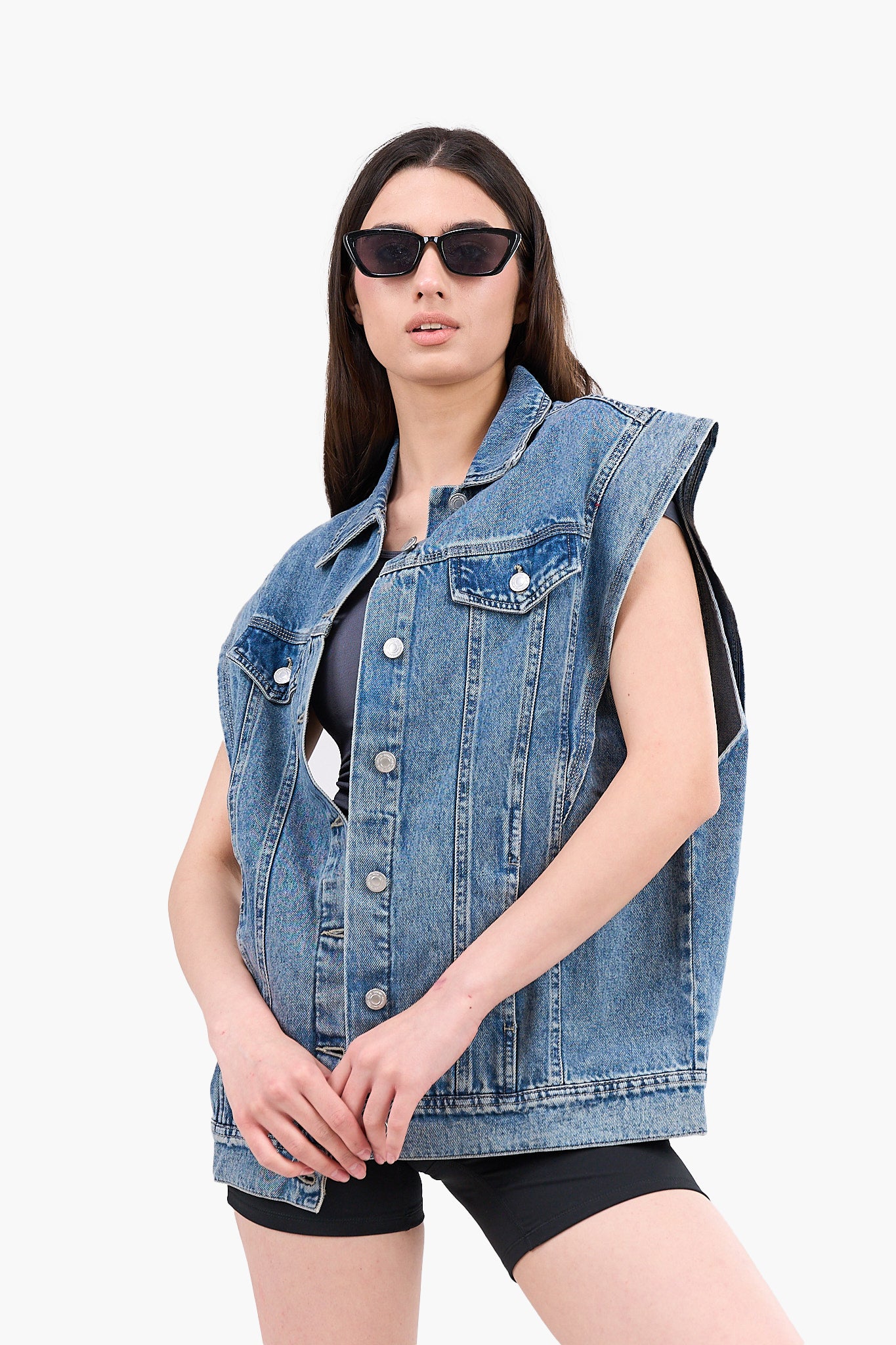 Batwing Cap Sleeve Denim Vest