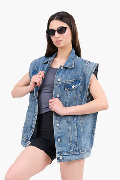 Batwing Cap Sleeve Denim Vest