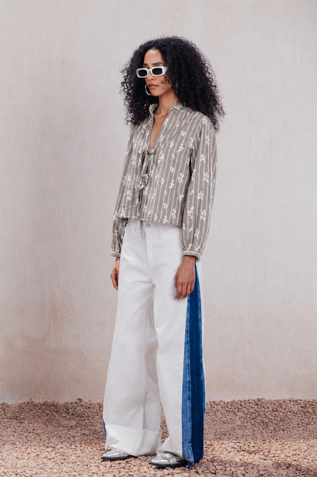 Tie-Front Embroidered Blouse