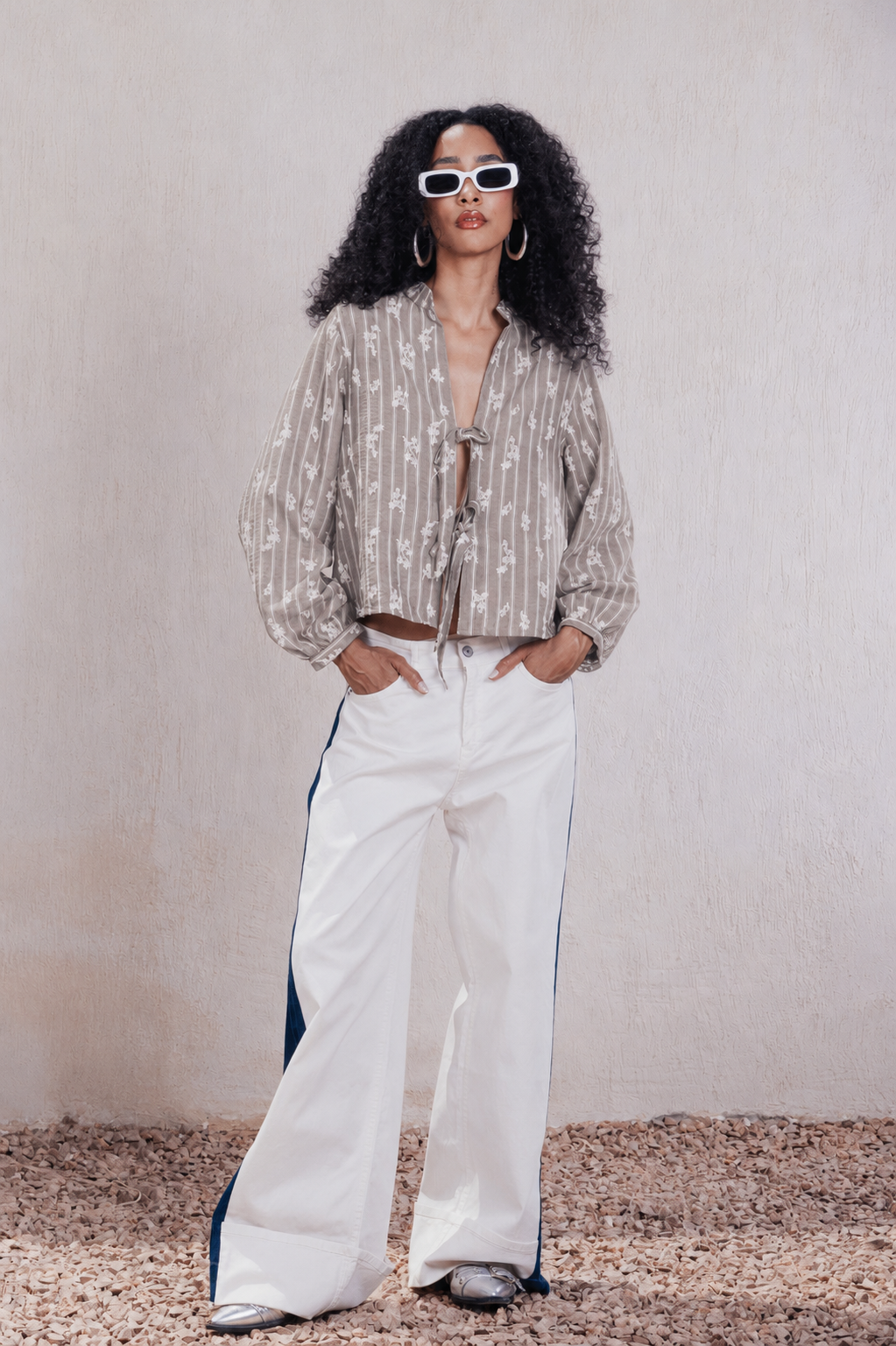 Tie-Front Embroidered Blouse