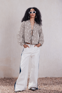 Tie-Front Embroidered Blouse