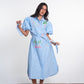 Light Blue Embroidered Cotton Blend Shirt Dress