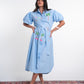 Light Blue Embroidered Cotton Blend Shirt Dress