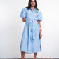 Light Blue Embroidered Cotton Blend Shirt Dress
