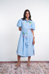 Light Blue Embroidered Cotton Blend Shirt Dress