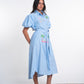Light Blue Embroidered Cotton Blend Shirt Dress