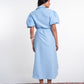 Light Blue Embroidered Cotton Blend Shirt Dress