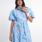 Light Blue Embroidered Cotton Blend Shirt Dress