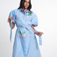 Light Blue Embroidered Cotton Blend Shirt Dress
