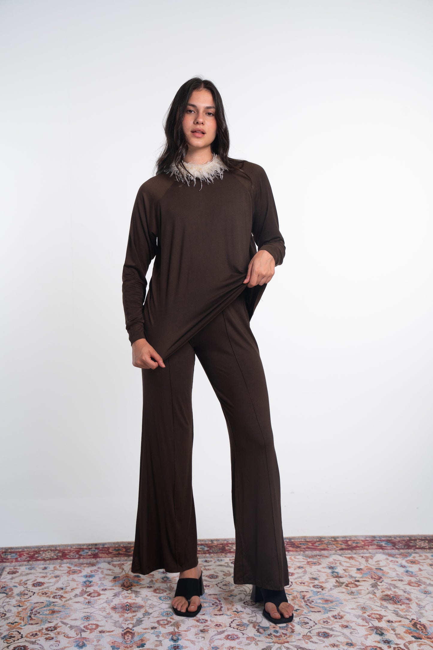 Wide Leg Viscose Front Seam Pants