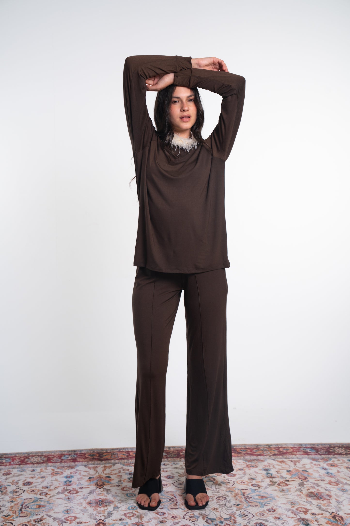 Wide Leg Viscose Front Seam Pants