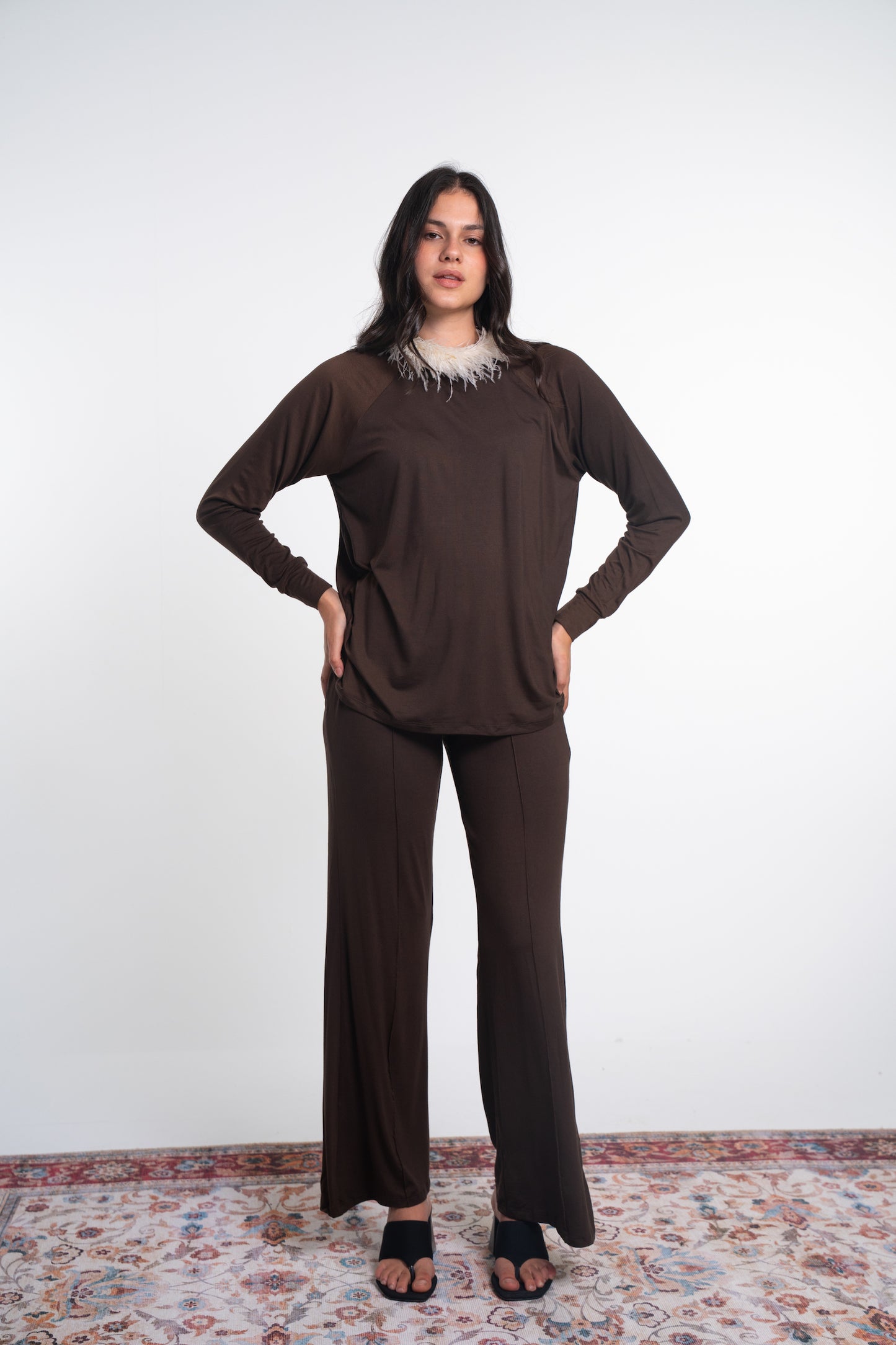 Wide Leg Viscose Front Seam Pants
