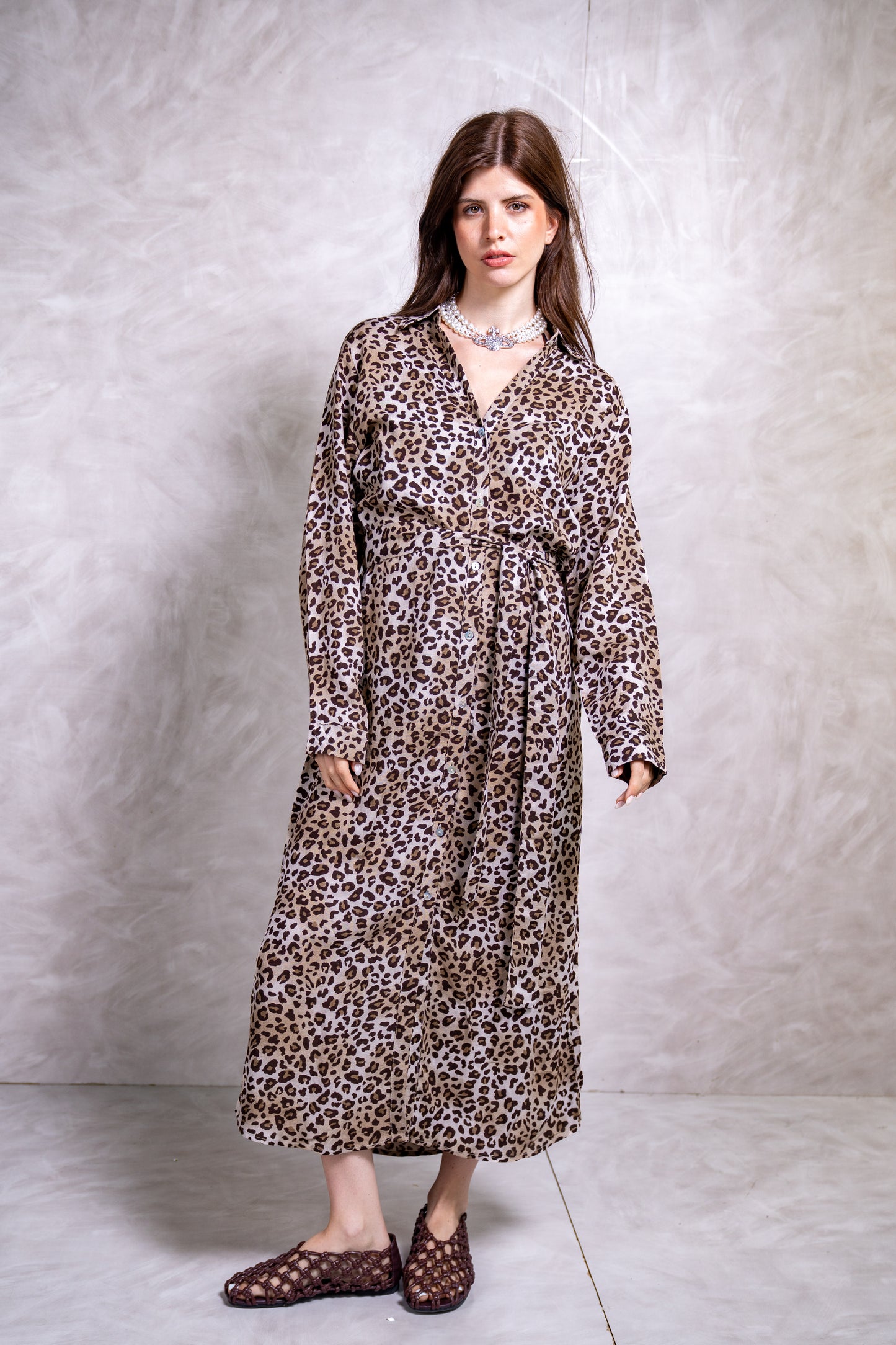 Leopard Print Maxi Shirt Dress