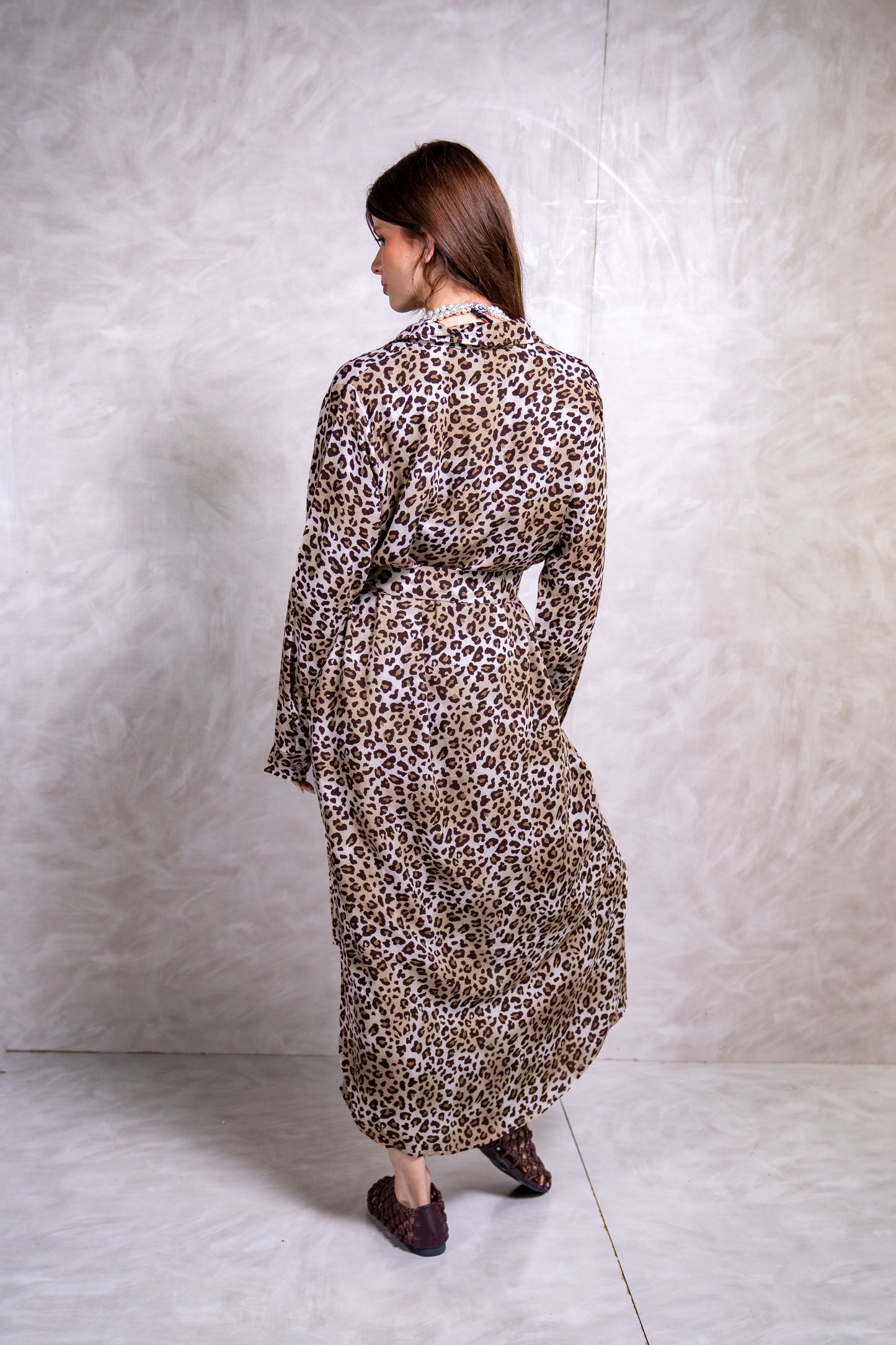 Leopard Print Maxi Shirt Dress