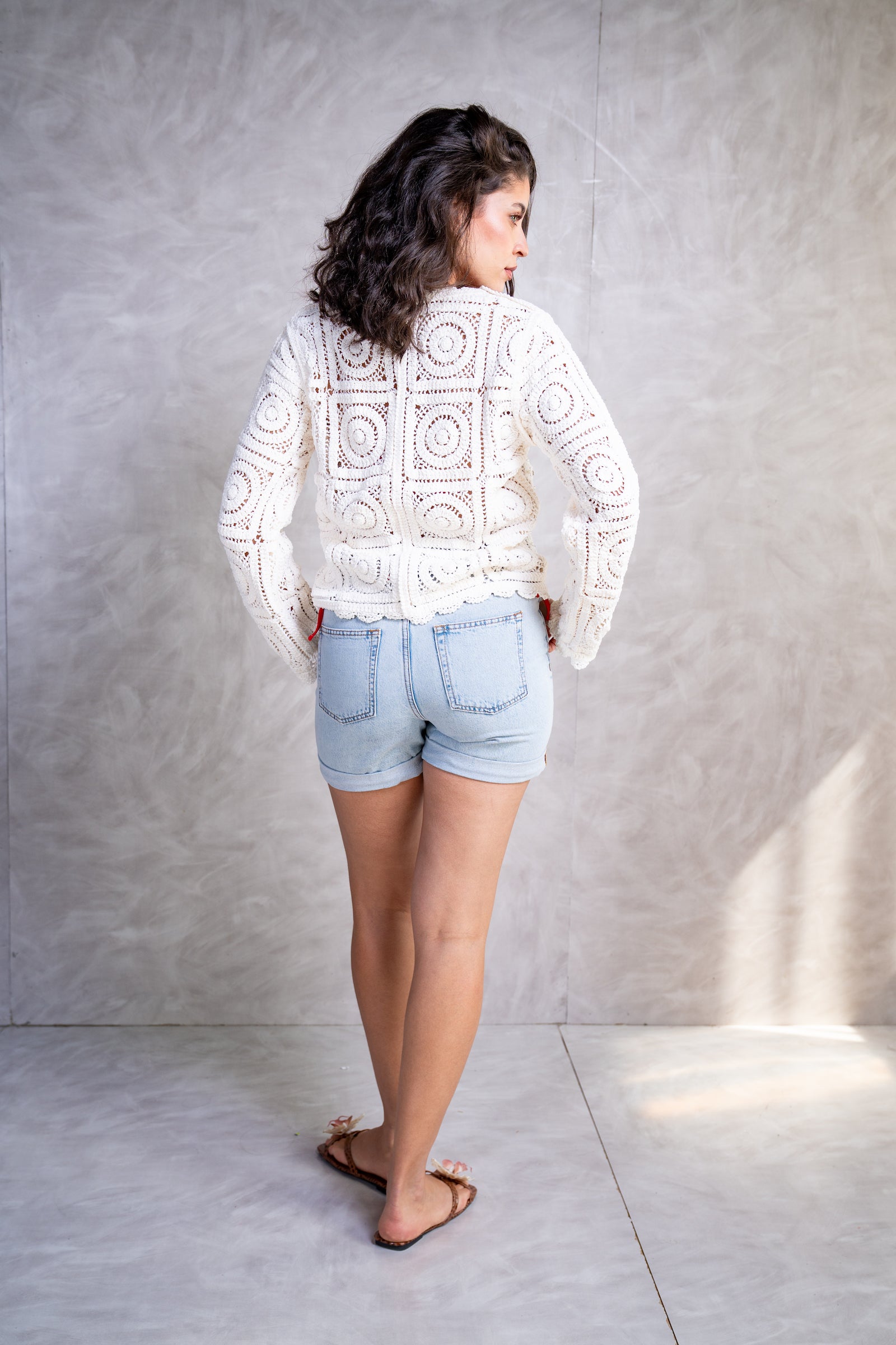 Double-Button Denim Shorts