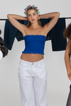 Textured Strapless Top with Frills