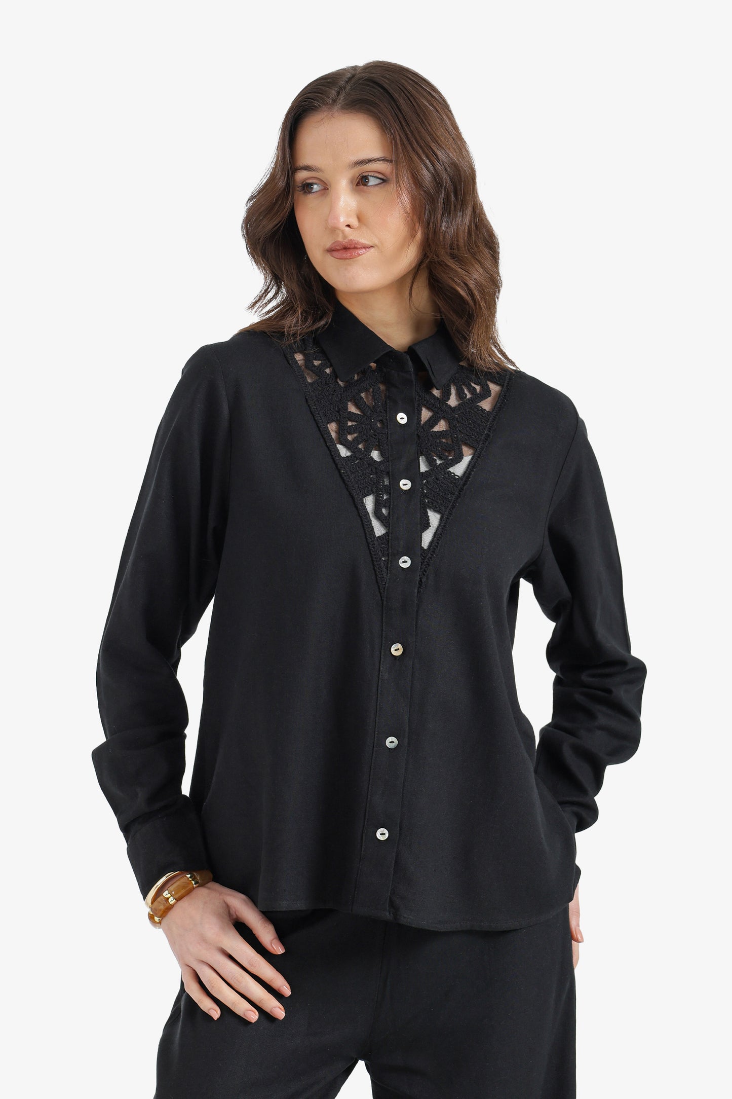Embroidered Neckline Shirt