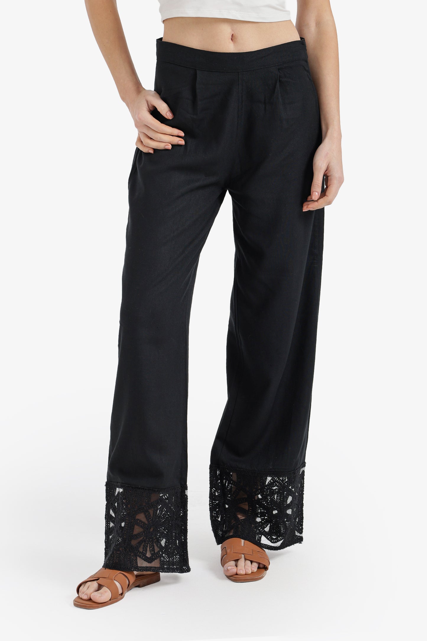 Embroidered Hem Pants