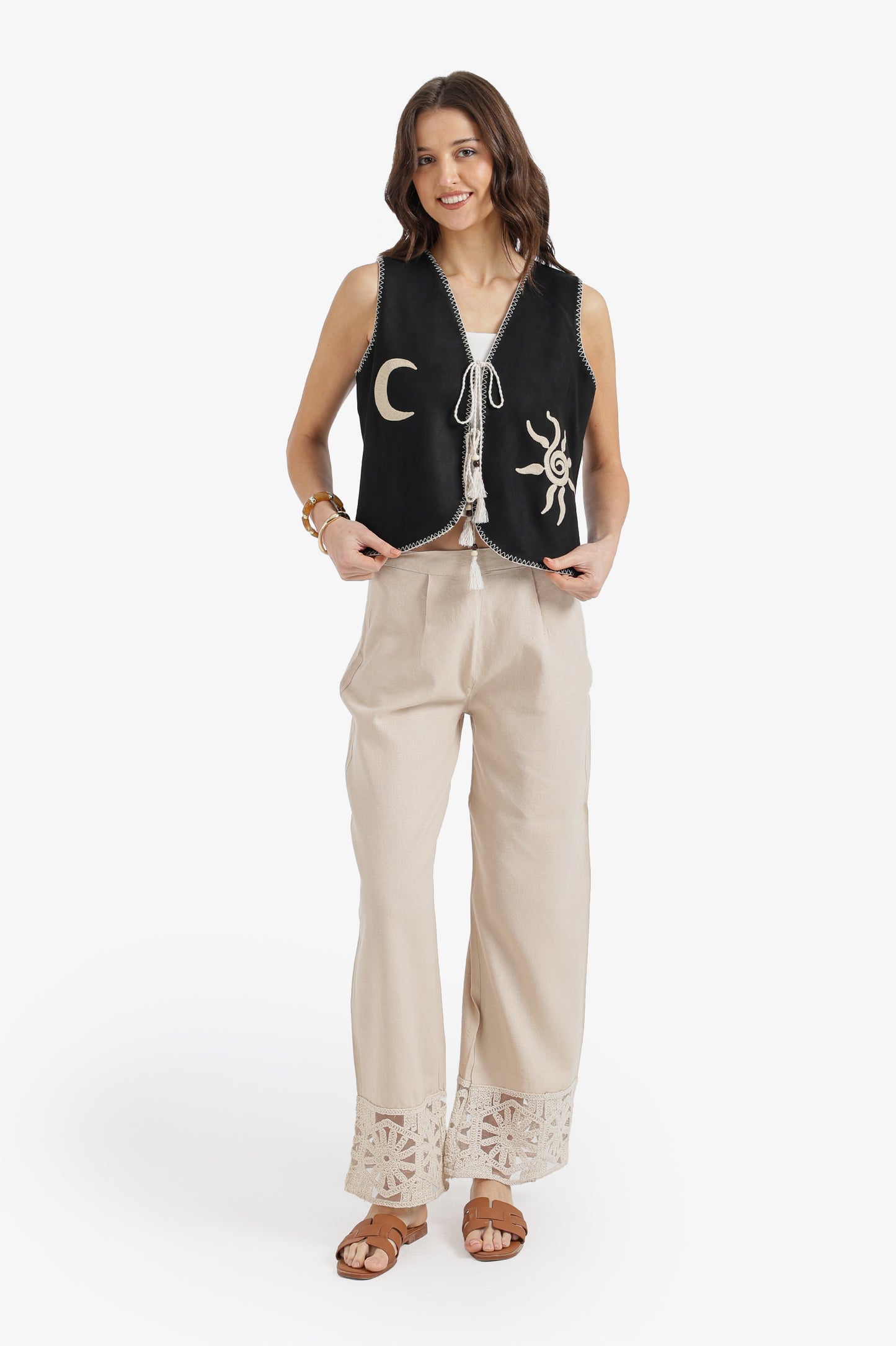Embroidered Hem Pants