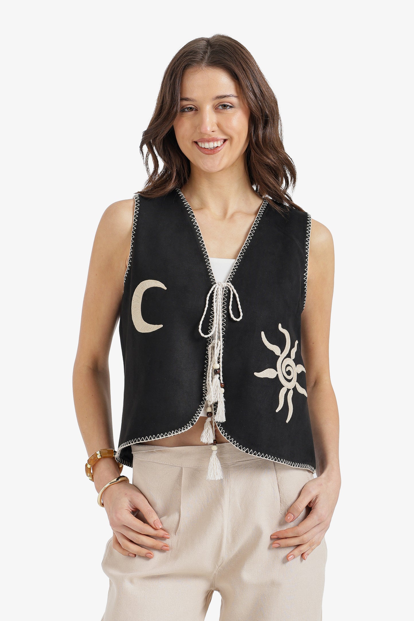 Sun & Moon Embroidered Vest