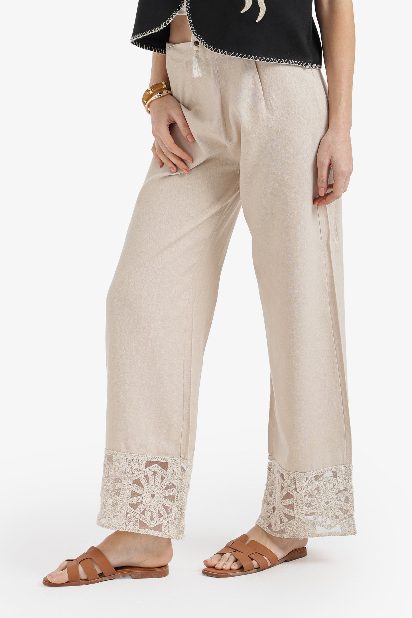 Embroidered Hem Pants