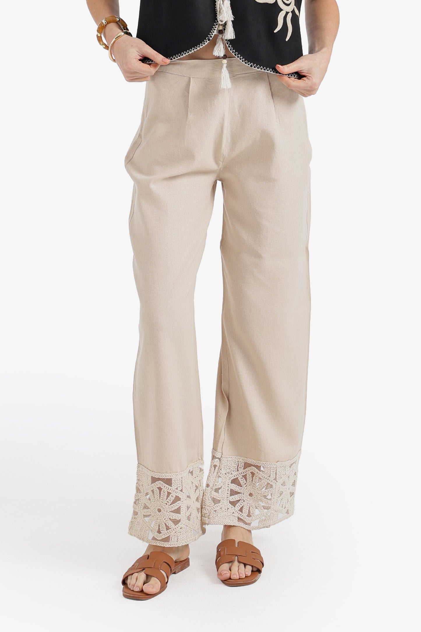 Embroidered Hem Pants