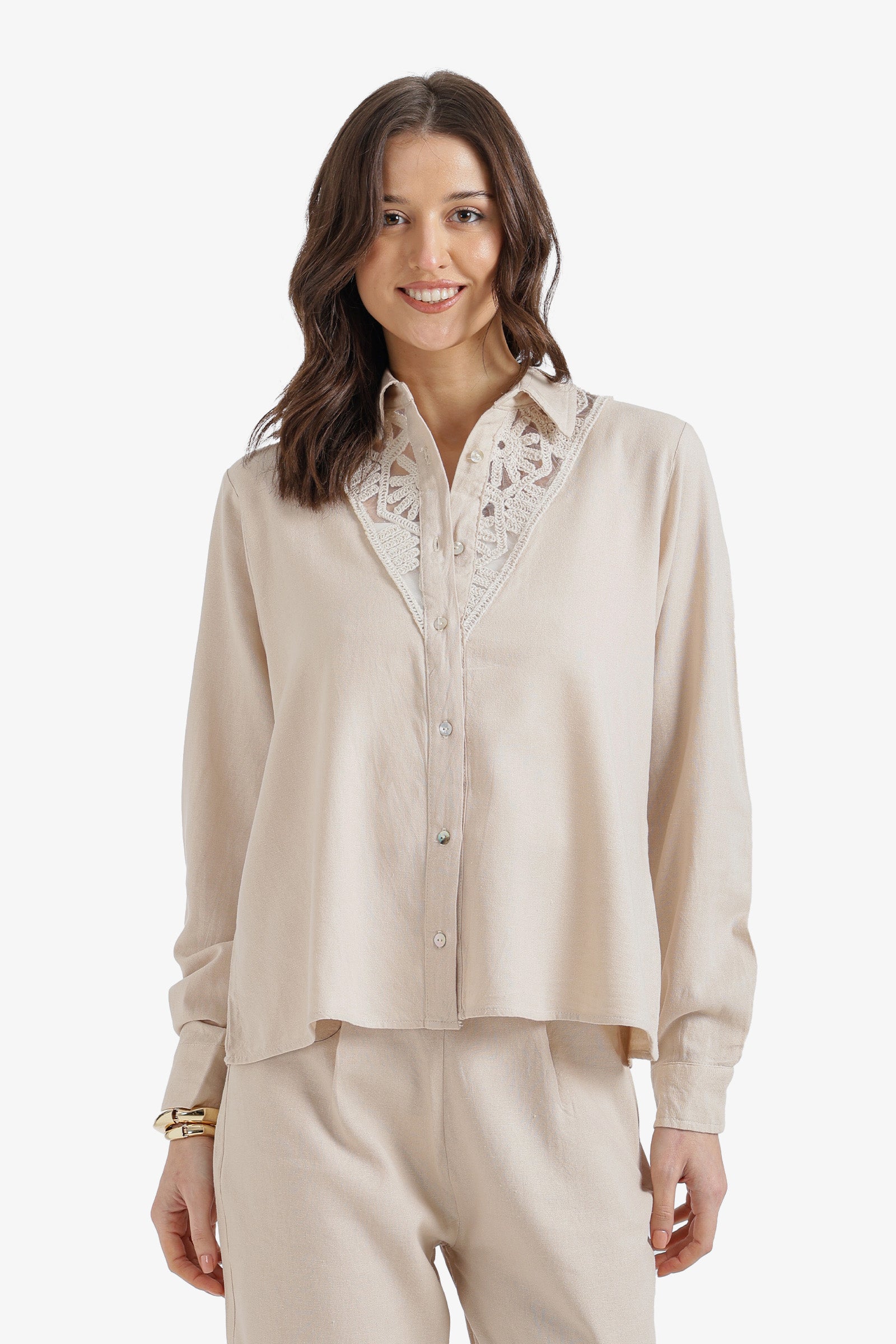 Embroidered Neckline Shirt