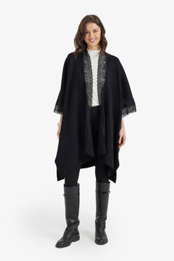 Asymmetric Lace Trim Poncho