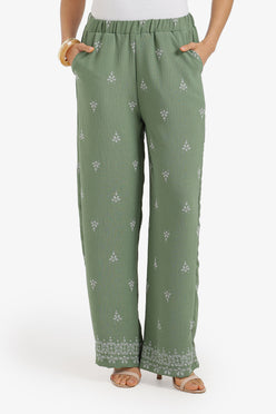 Embroidered Wide-Leg Pants