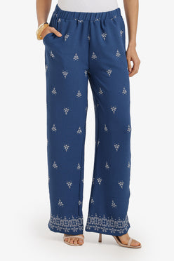 Embroidered Wide-Leg Pants
