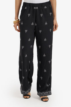 Embroidered Wide-Leg Pants