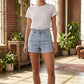 Double-Button Denim Shorts