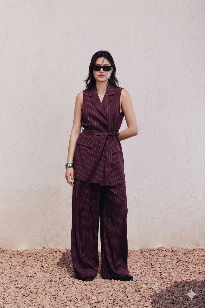 Pinstripe Tie-Back Vest
