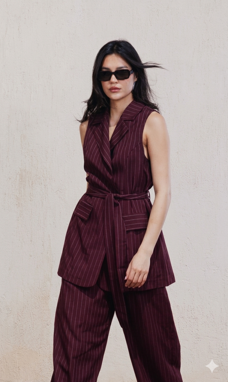 Pinstripe Tie-Back Vest