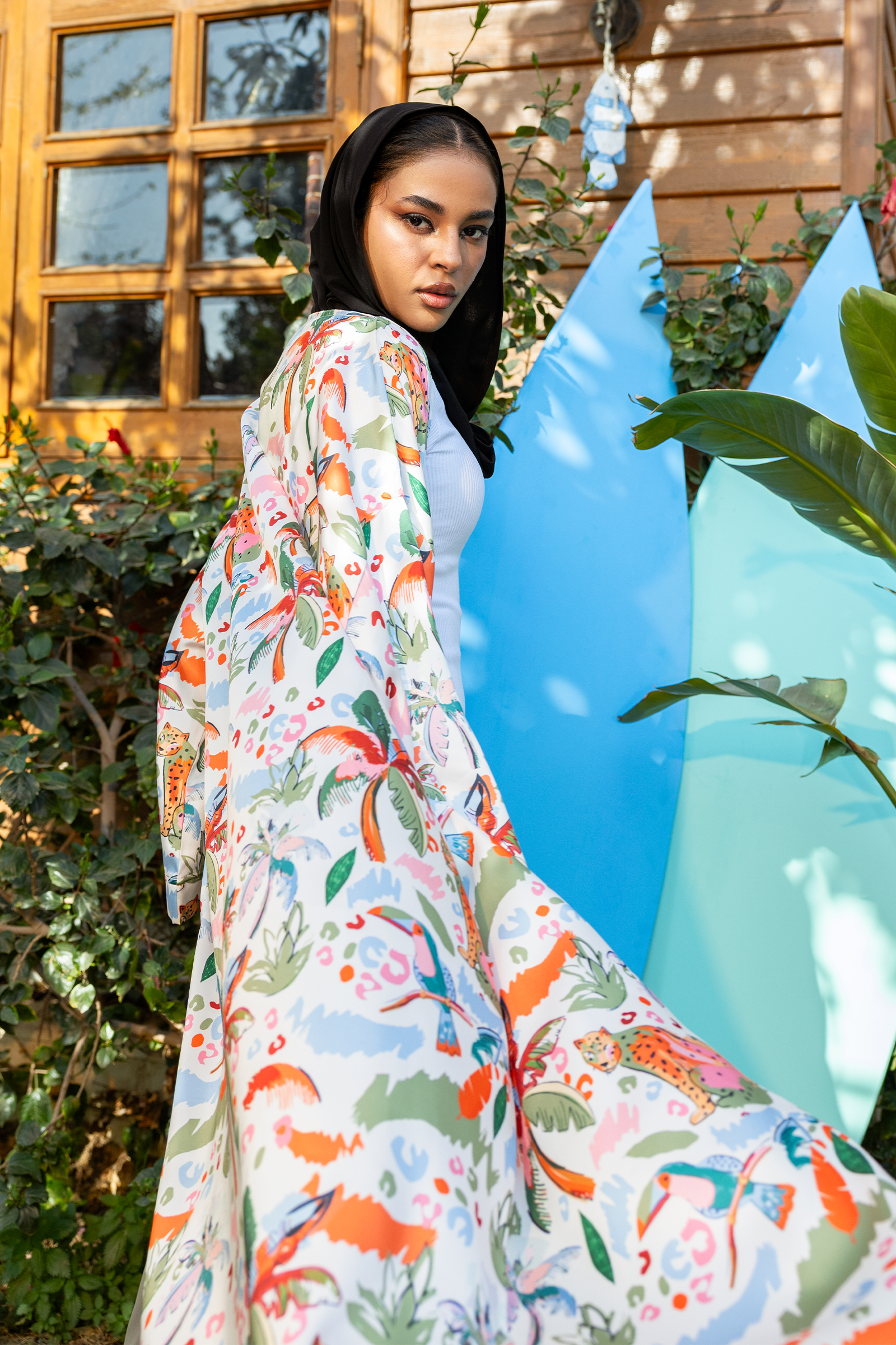 Colorful Palm-Print Kimono