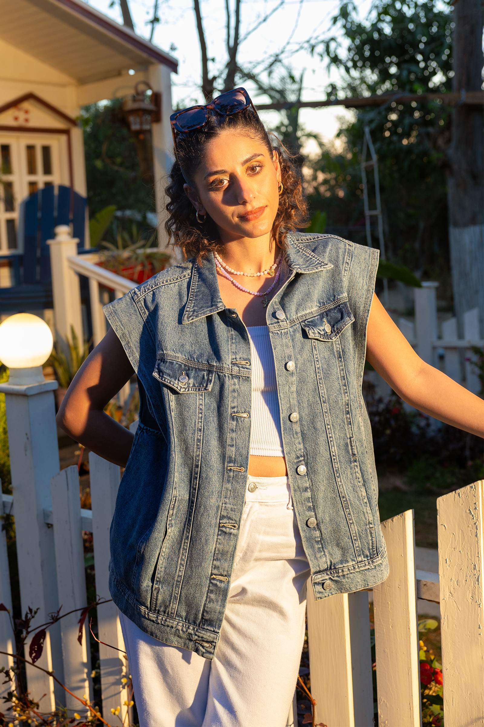 Batwing Cap Sleeve Denim Vest