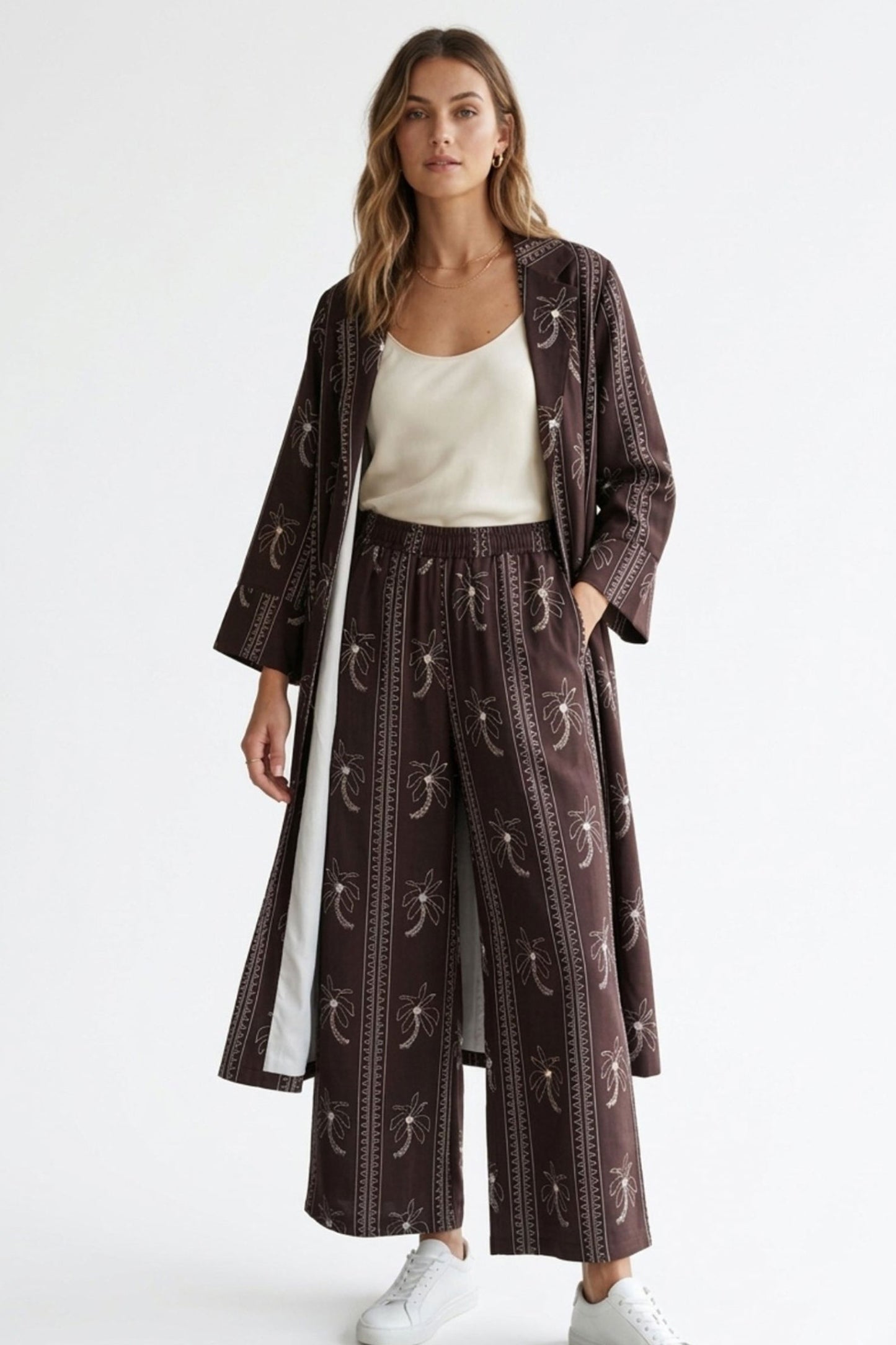 Palm Print Wide-Leg Pants