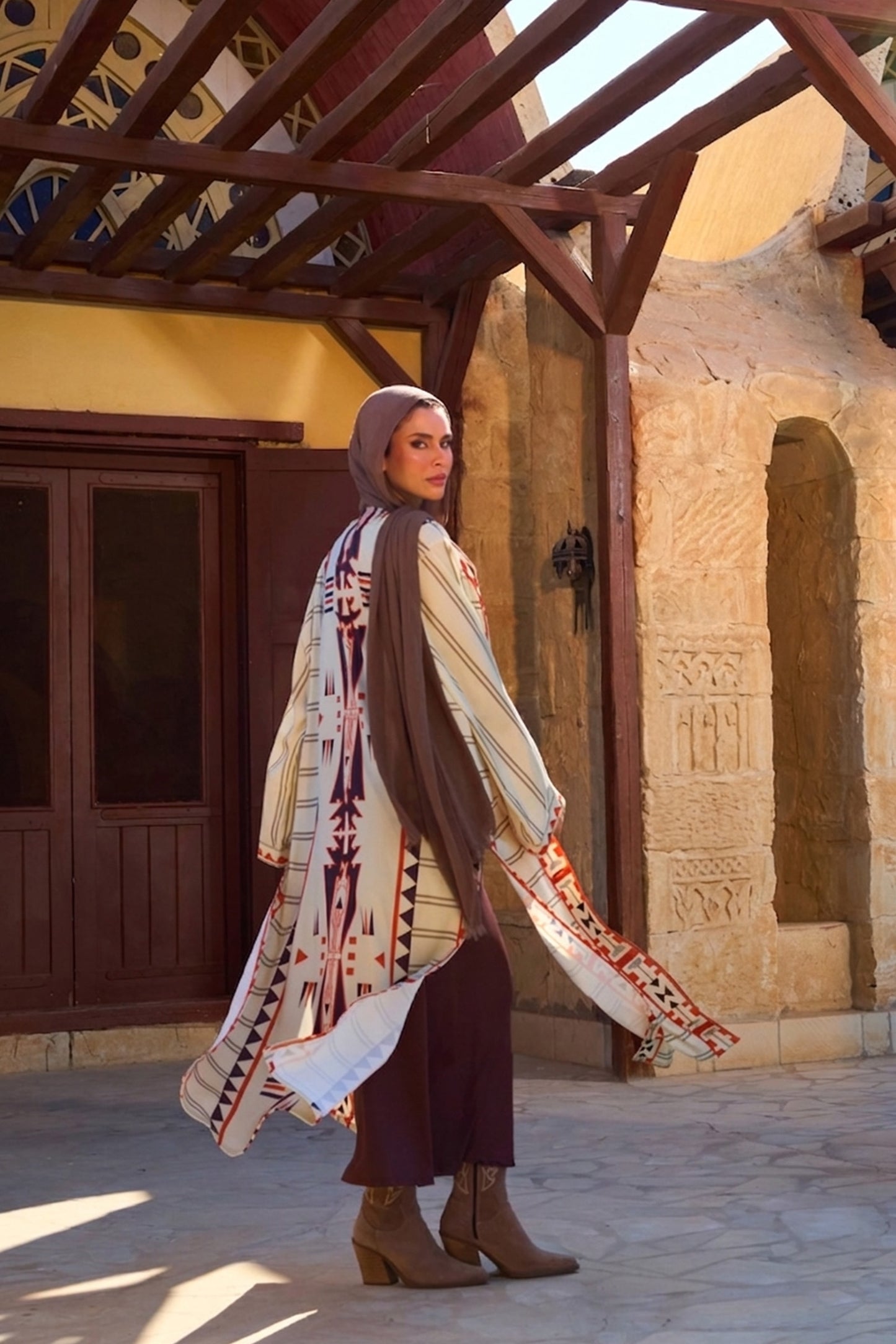 Geometric Border Kimono