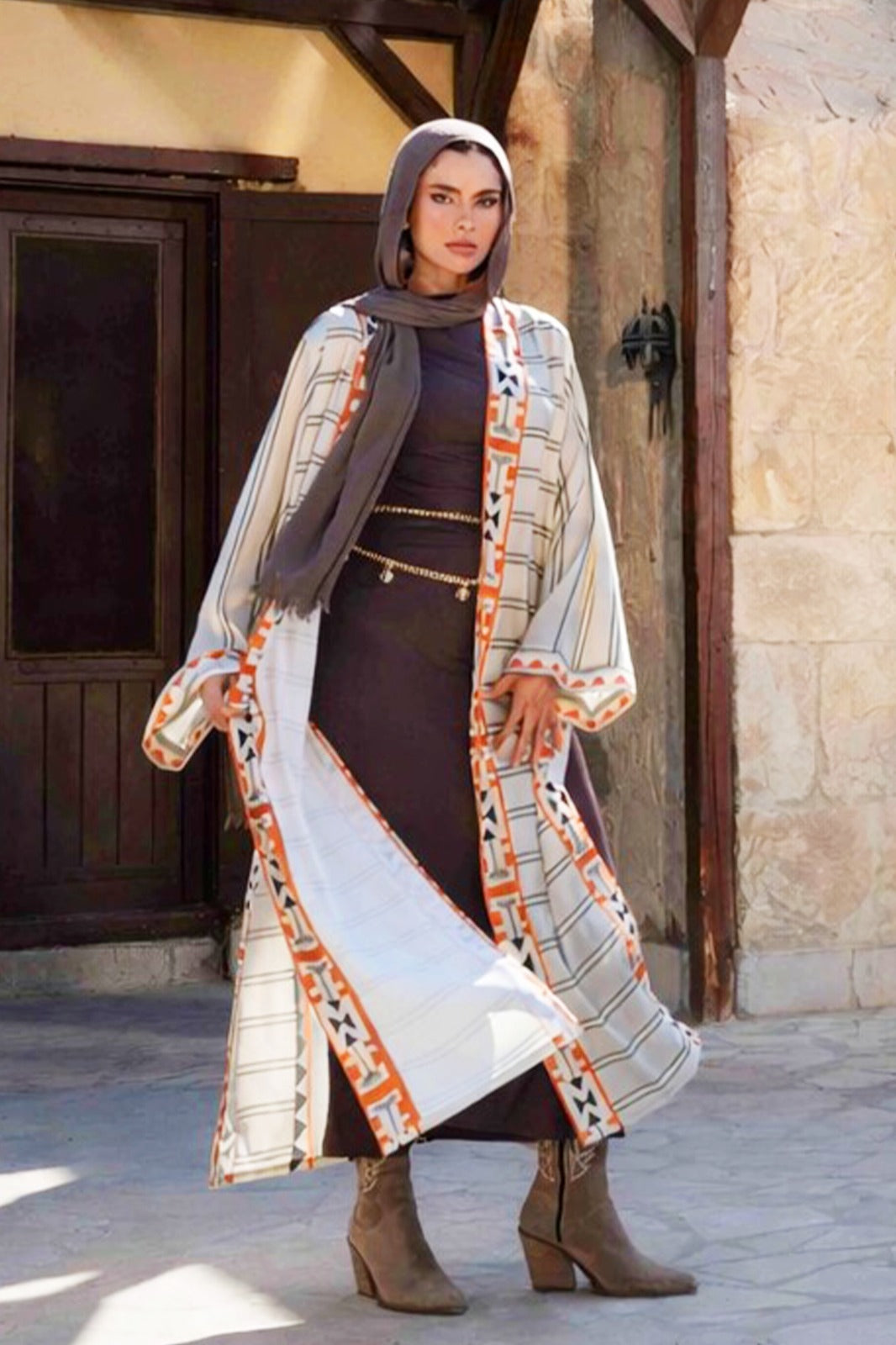 Geometric Border Kimono