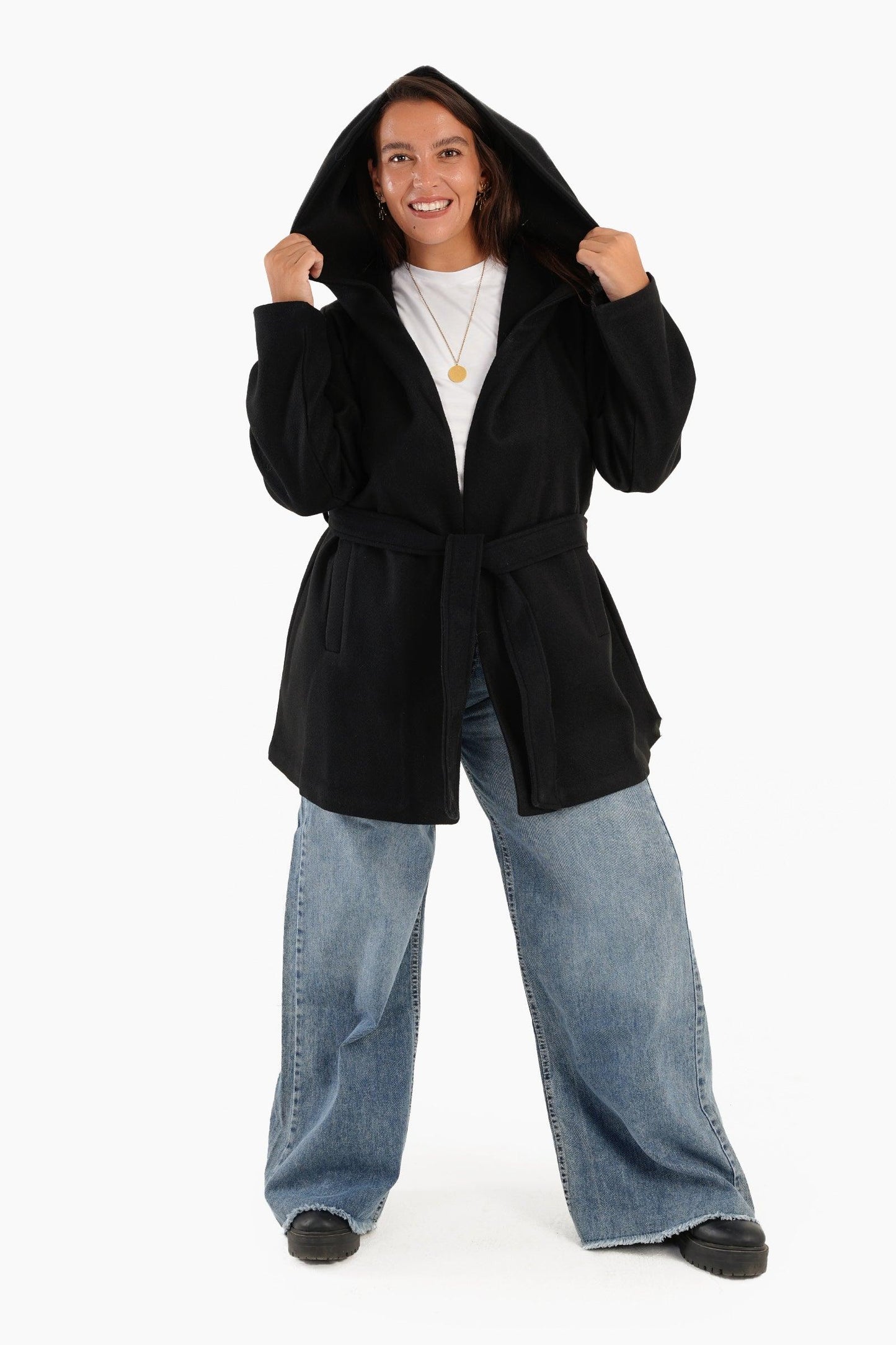 Hooded Wool Blend Coat