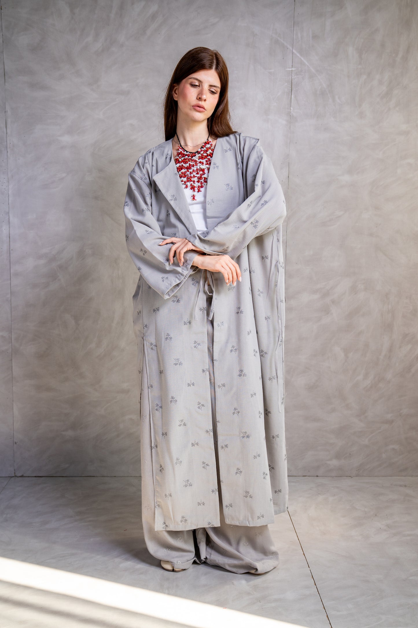 Embroidered belted Kimono