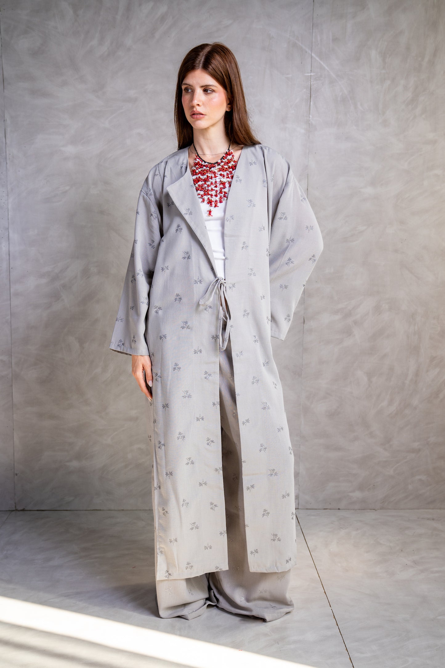 Embroidered belted Kimono