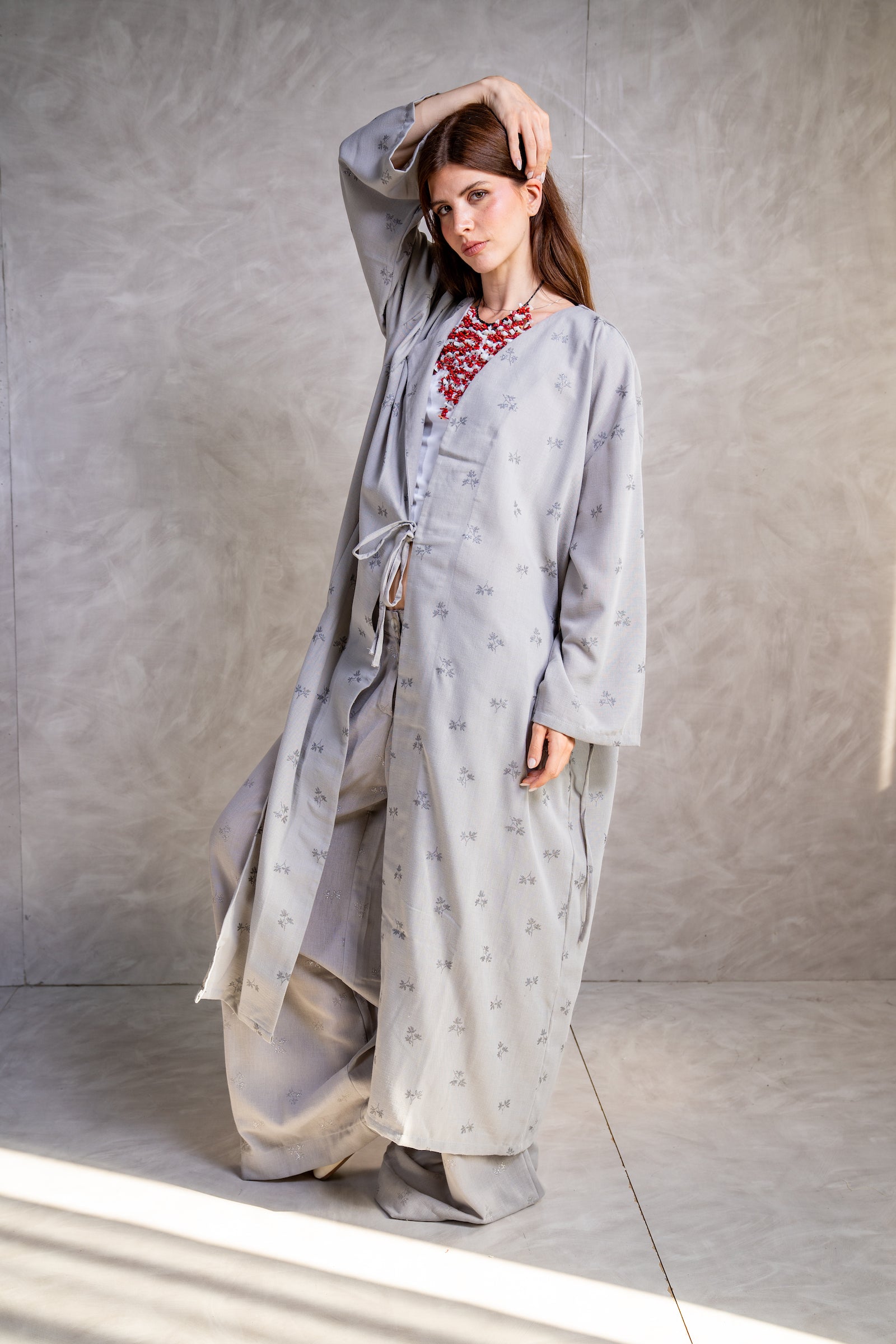 Embroidered belted Kimono