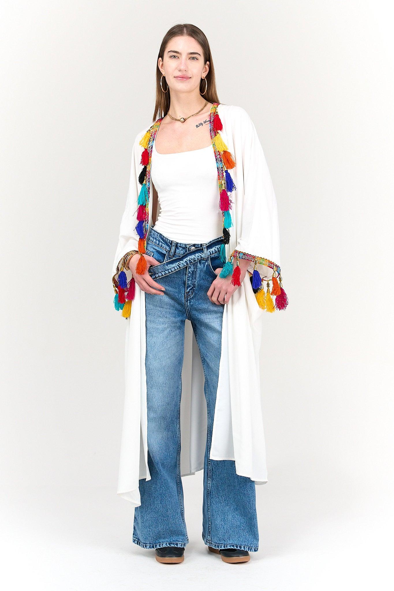 Kimono with Colorful Tassels