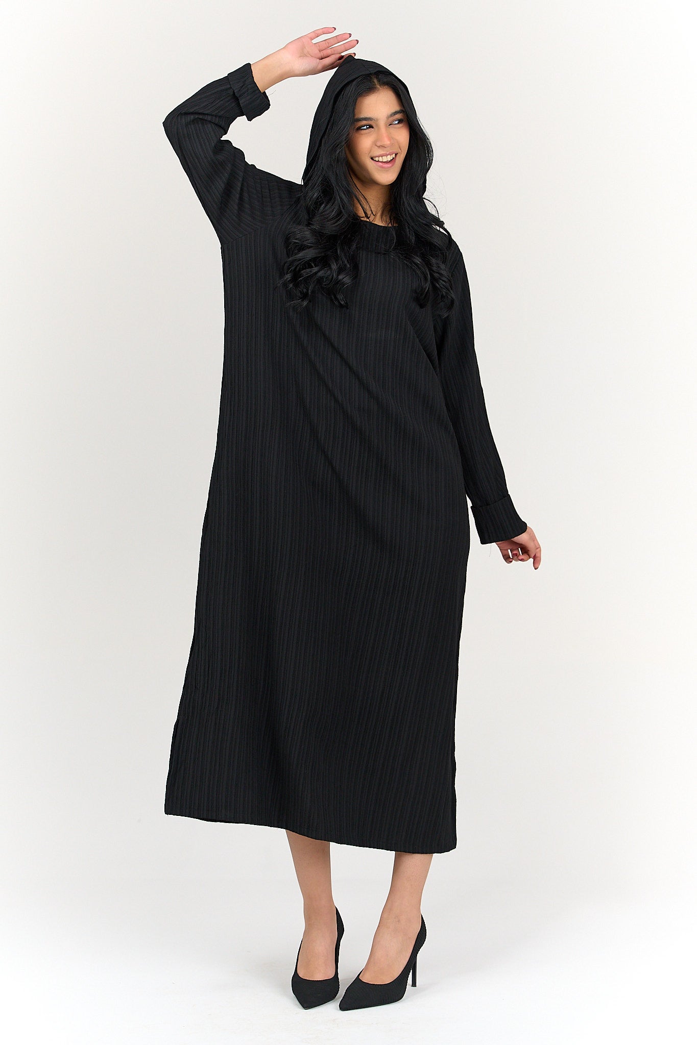 Self Pattern Hooded Dress